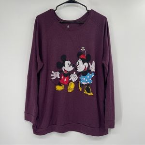 Disney Purple Rhinestones Mickey and Minnie Mouse Dancing Cartoon Sweatshirt